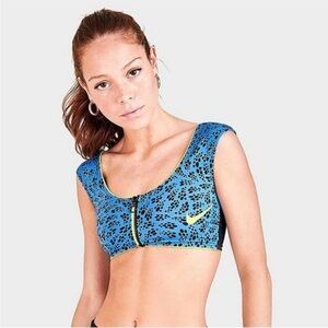 Nike Bikini Top Womens Party Dot Crop Low Impact Zip Front Pacific Blue Like New